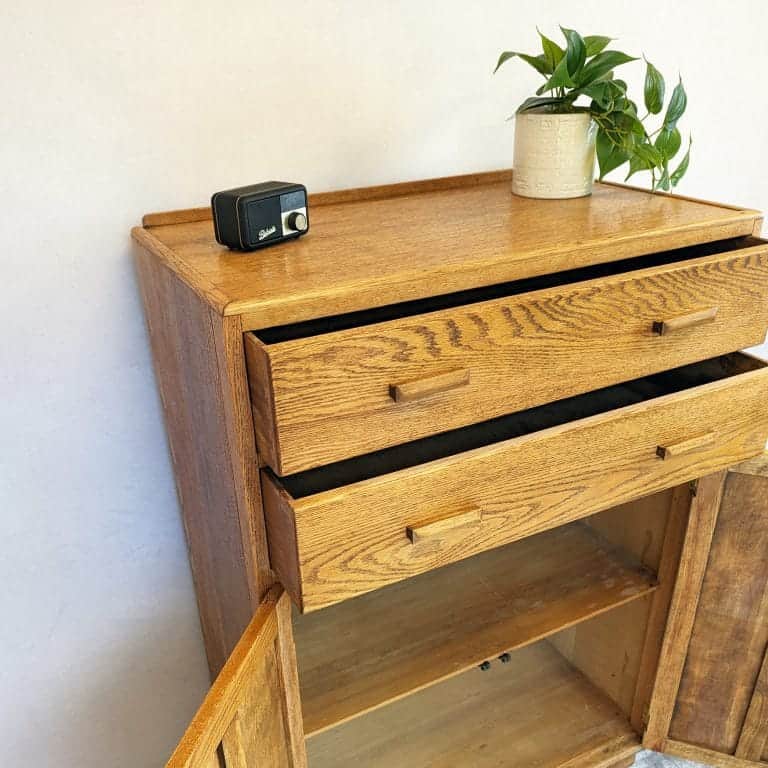 Mid Century Vintage Oak Tallboy Storage Cupboard