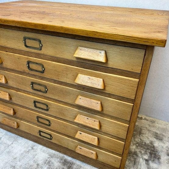 Mid Century Oak Plan Chest / Architects Drawers