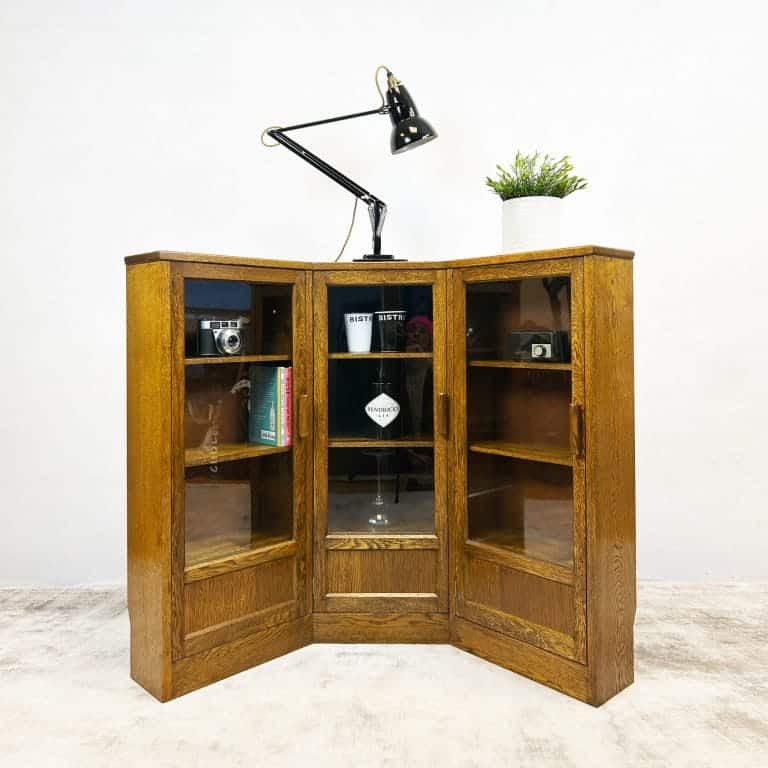 Vintage Oak Glazed Corner Display Unit