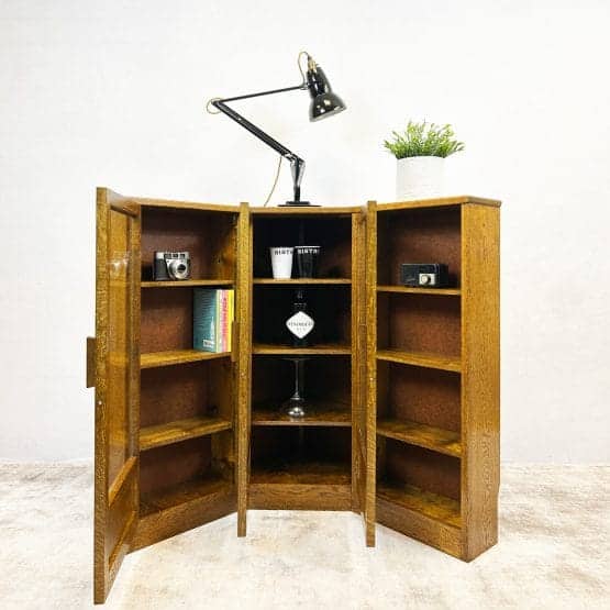 Vintage Oak Glazed Corner Display Unit