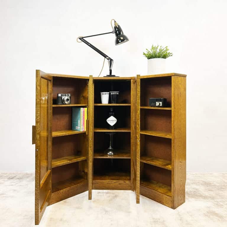 Vintage Oak Glazed Corner Display Unit