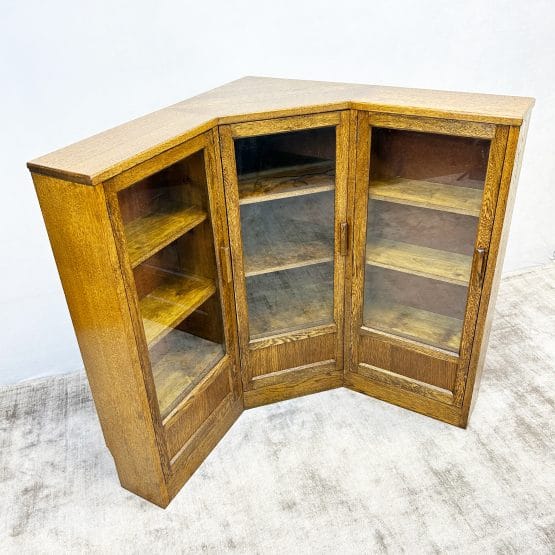 Vintage Oak Glazed Corner Display Unit
