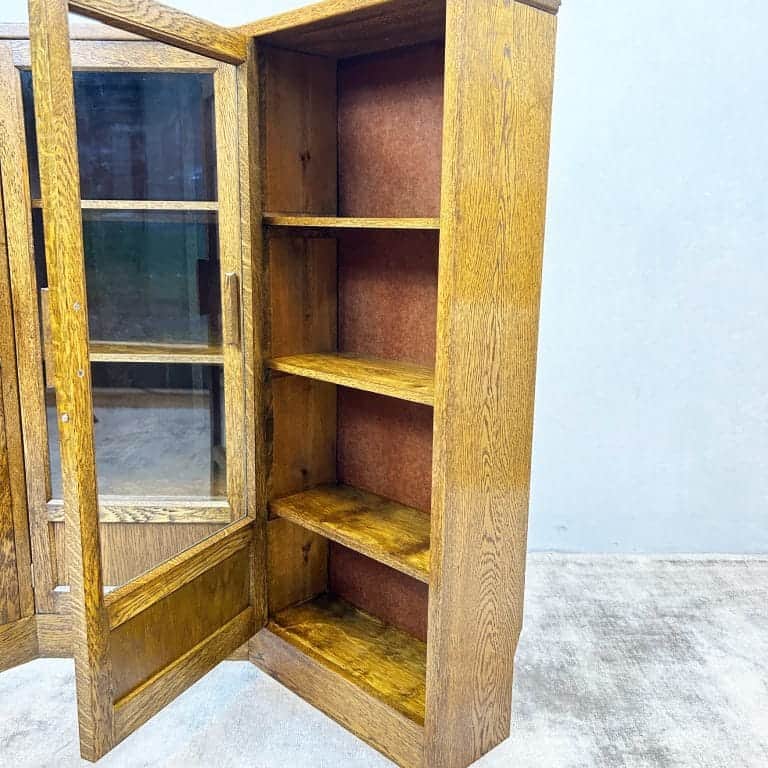 Vintage Oak Glazed Corner Display Unit