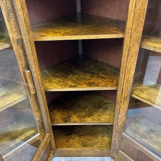 Vintage Oak Glazed Corner Display Unit