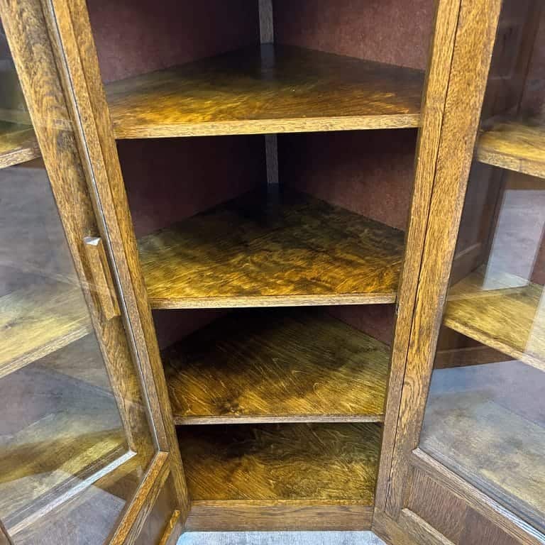 Vintage Oak Glazed Corner Display Unit