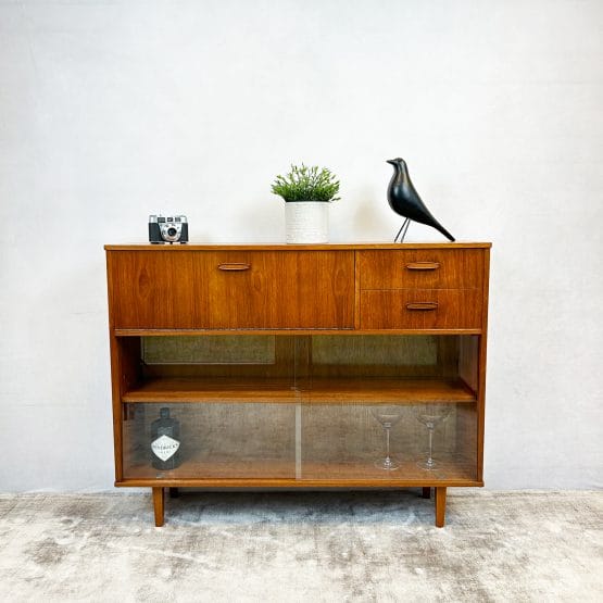 Mid Century Teak Glazed Display / Drinks Cabinet by Avalon