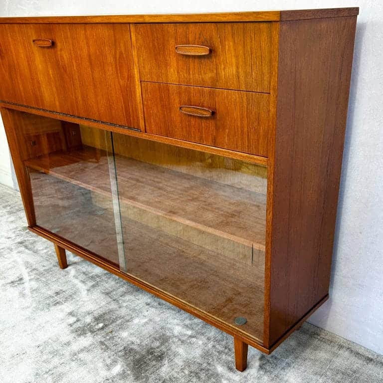 Mid Century Teak Glazed Display / Drinks Cabinet by Avalon