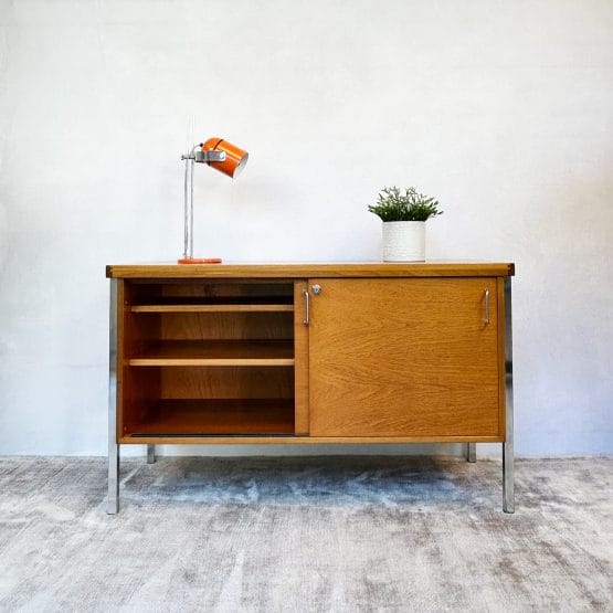Mid Century Teak Sliding Door Cabinet / Sideboard