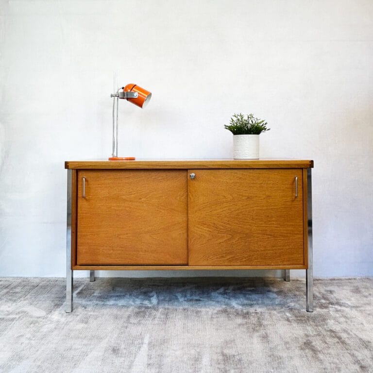 Mid Century Teak Sliding Door Cabinet / Sideboard