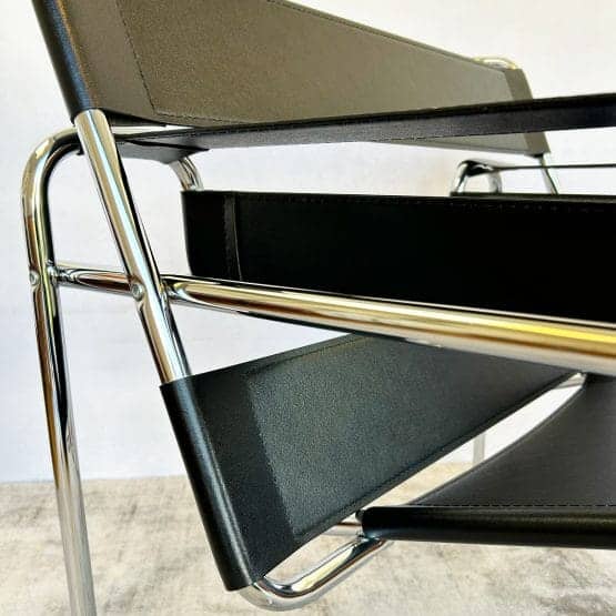Habitat Black Leather Wassily Chair / B3 Chair Designed By Marcel Breuer