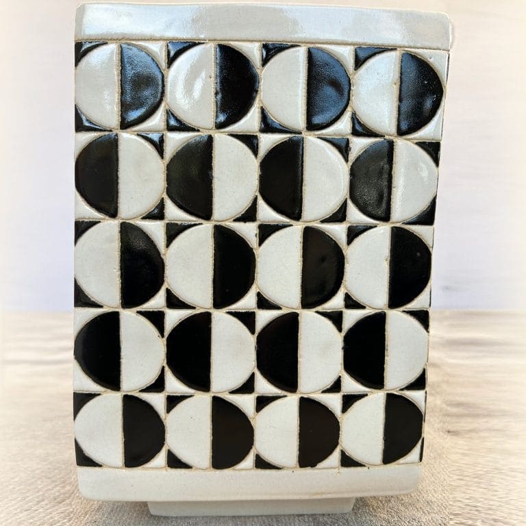 Mid Century Abstract Print Ceramic Planter