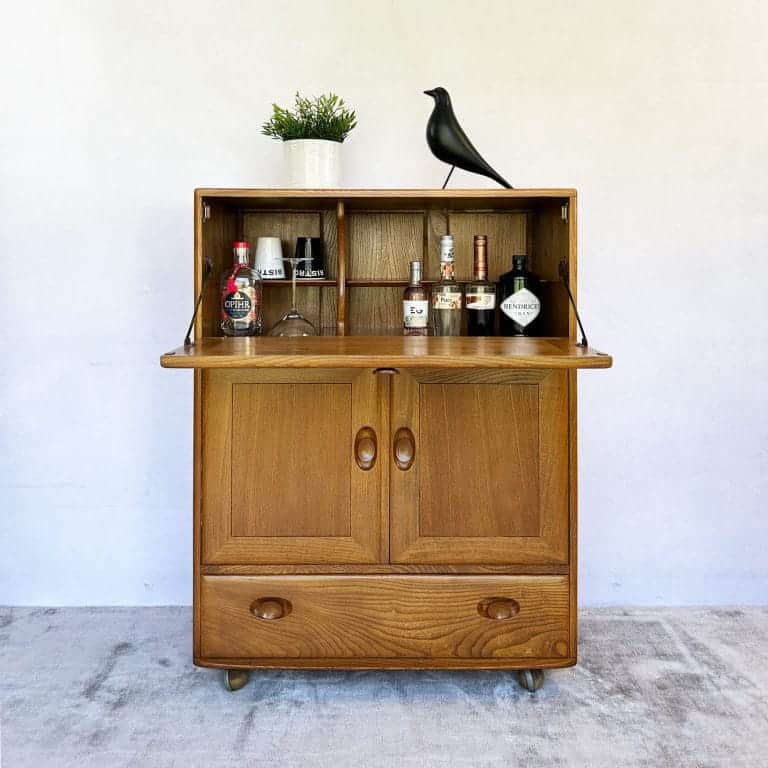 Mid Century Ercol Windsor Elm Drinks Cabinet