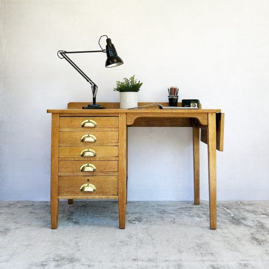 Vintage Edwardian George VI Oak Drop Leaf Desk
