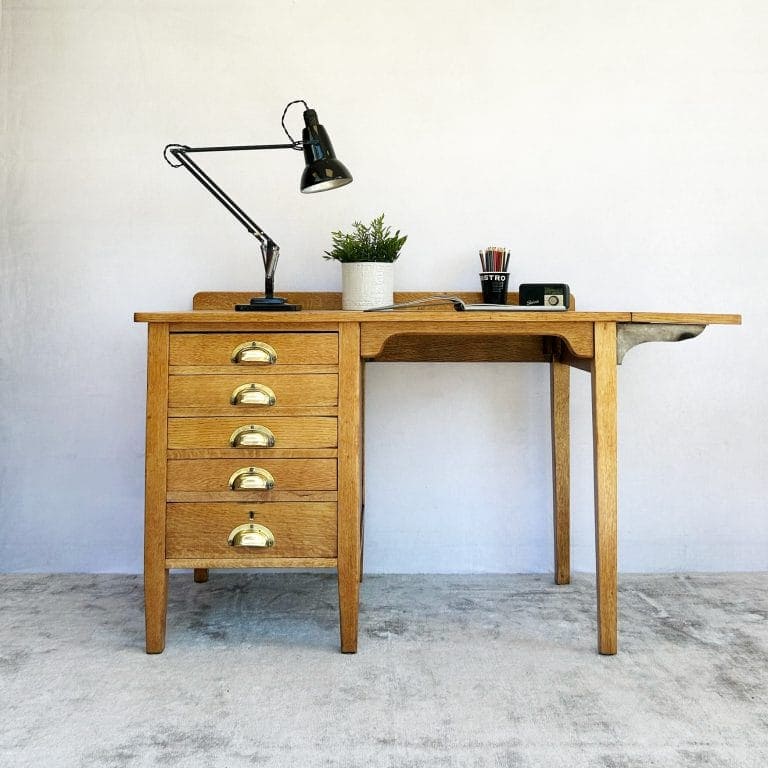 Vintage Edwardian George VI Oak Drop Leaf Desk