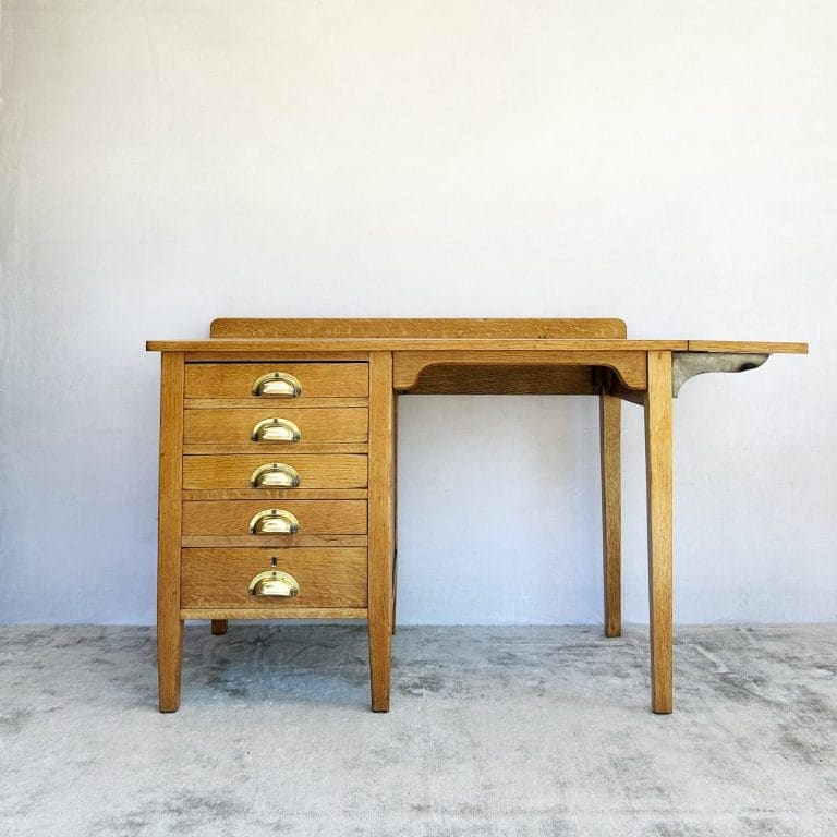 Vintage Edwardian George VI Oak Drop Leaf Desk