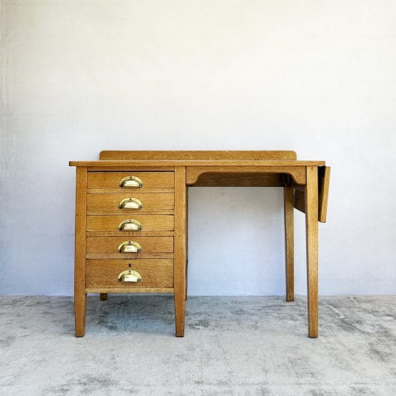 Vintage Edwardian George VI Oak Drop Leaf Desk