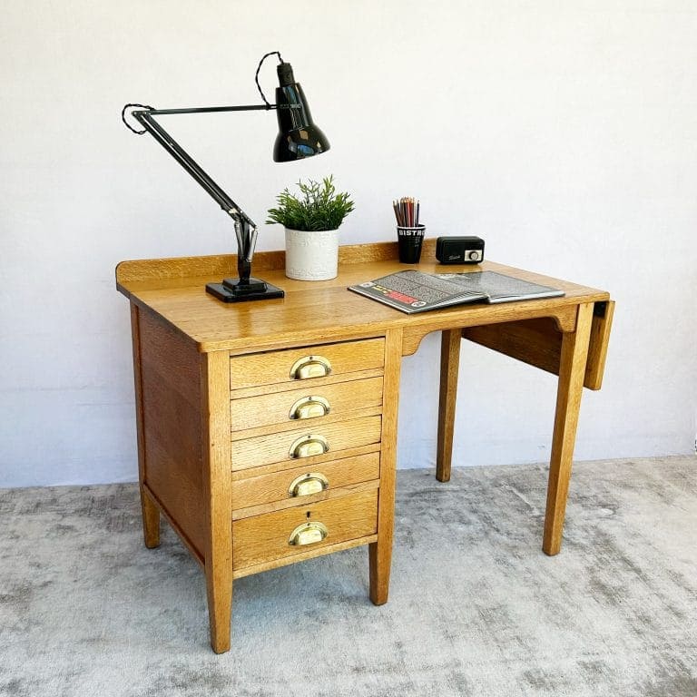 Vintage Edwardian George VI Oak Drop Leaf Desk