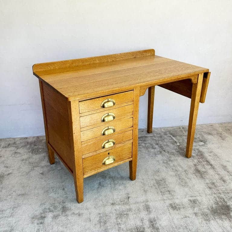 Vintage Edwardian George VI Oak Drop Leaf Desk