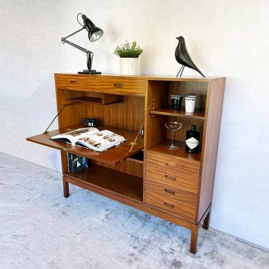 Mid Century Military Bookcase Bureau Drinks Cabinet by Mann Egerton