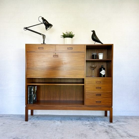 Mid Century Military Bookcase Bureau Drinks Cabinet by Mann Egerton
