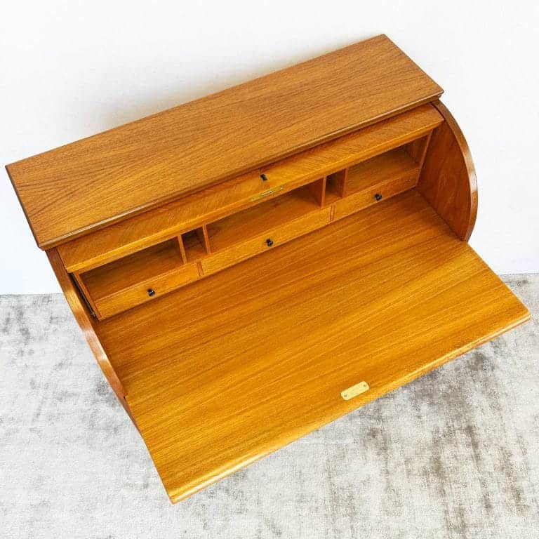 Mid Century Swedish Teak Roll Top Bureau by Egon Østergaard for Svensk Mobelindustri