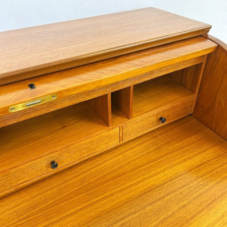 Mid Century Swedish Teak Roll Top Bureau by Egon Østergaard for Svensk Mobelindustri