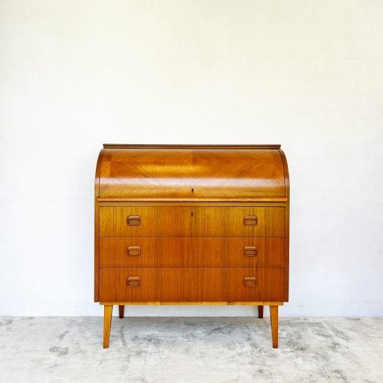 Mid Century Swedish Teak Roll Top Bureau by Egon Østergaard for Svensk Mobelindustri