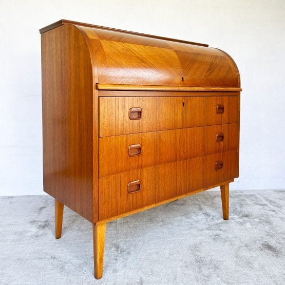 Mid Century Swedish Teak Roll Top Bureau by Egon Østergaard for Svensk Mobelindustri