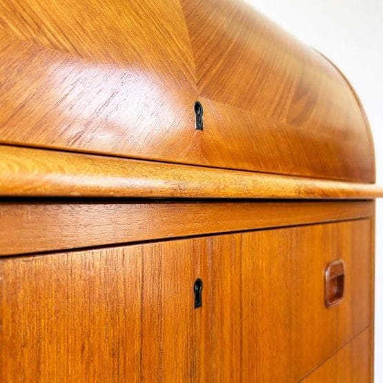 Mid Century Swedish Teak Roll Top Bureau by Egon Østergaard for Svensk Mobelindustri