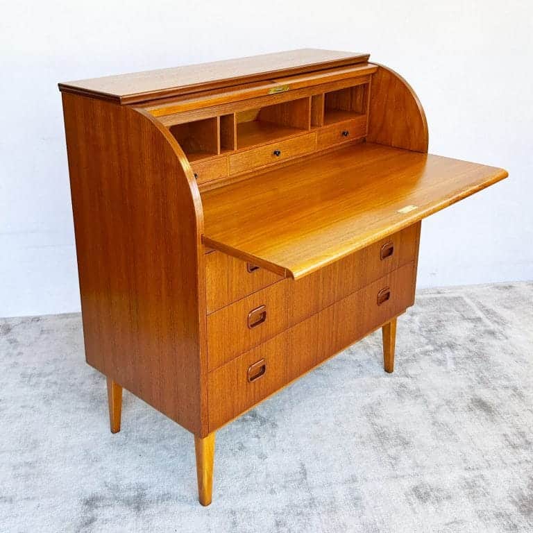 Mid Century Swedish Teak Roll Top Bureau by Egon Østergaard for Svensk Mobelindustri