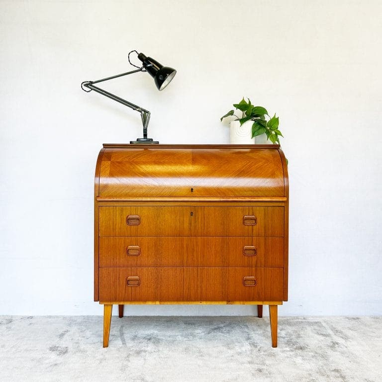 Mid Century Swedish Teak Roll Top Bureau by Egon Østergaard for Svensk Mobelindustri