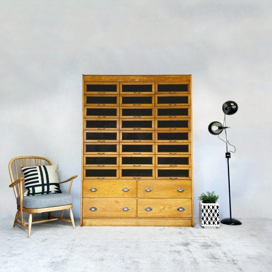 Large Vintage Oak Haberdashery Unit / Bank of Drawers