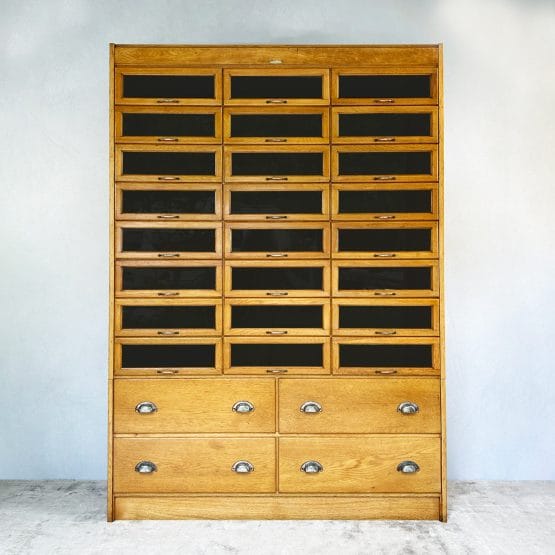 Large Vintage Oak Haberdashery Unit / Bank of Drawers