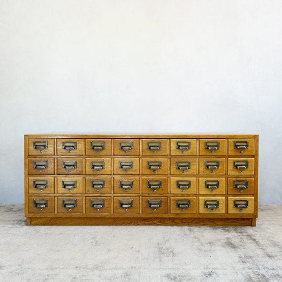 Vintage Light Oak Bank Of 32 Index Drawers
