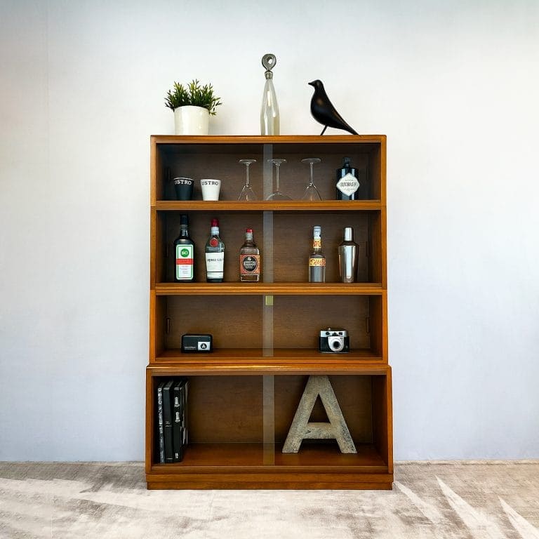 Mid Century 4 Section Glazed Oak Bookcase