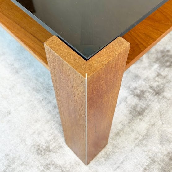 Danish Modern Smoked Glass Square Coffee Table by Mobelintarsia