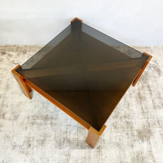 Danish Modern Smoked Glass Square Coffee Table by Mobelintarsia