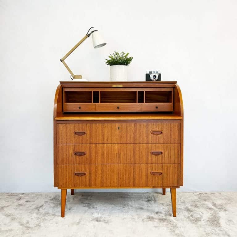 Mid Century Roll Top Bureau by Egon Østergaard for Svensk Mobelindustri