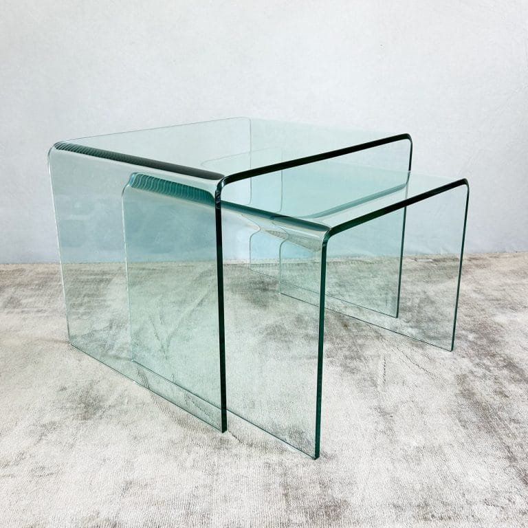 Vintage Curved Tinted Glass Nest of Tables - Set of Two