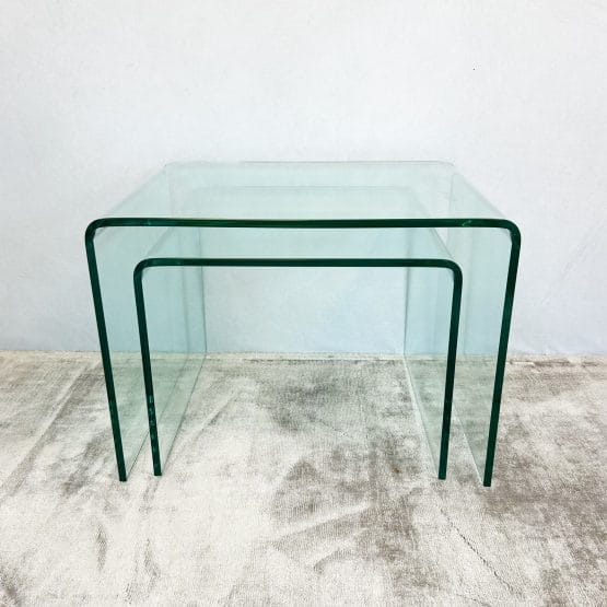 Vintage Curved Tinted Glass Nest of Tables - Set of Two