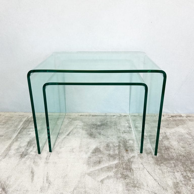 Vintage Curved Tinted Glass Nest of Tables - Set of Two