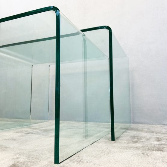 Vintage Curved Tinted Glass Nest of Tables - Set of Two