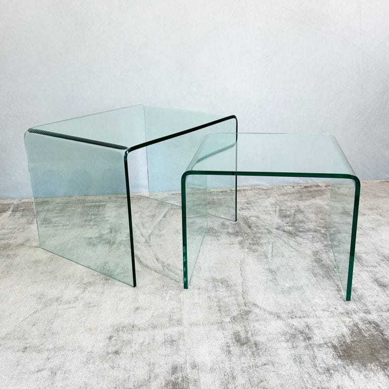 Vintage Curved Tinted Glass Nest of Tables - Set of Two