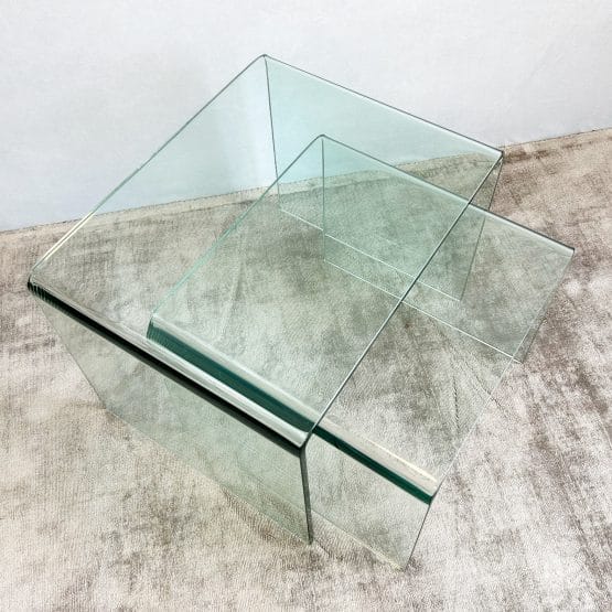 Vintage Curved Tinted Glass Nest of Tables - Set of Two