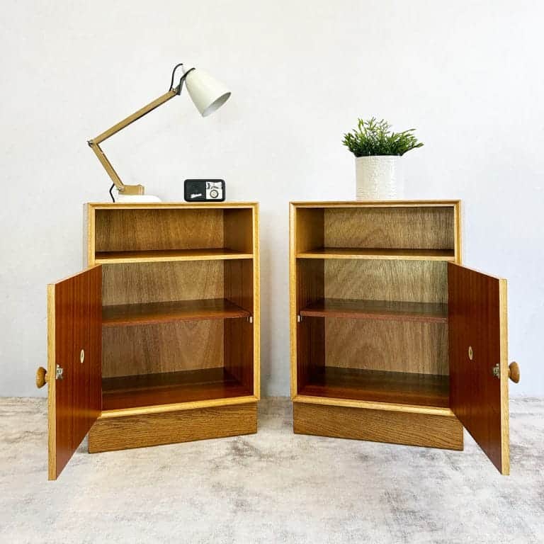 Pair of Mid Century Oak Bedside Cabinets by Meredew