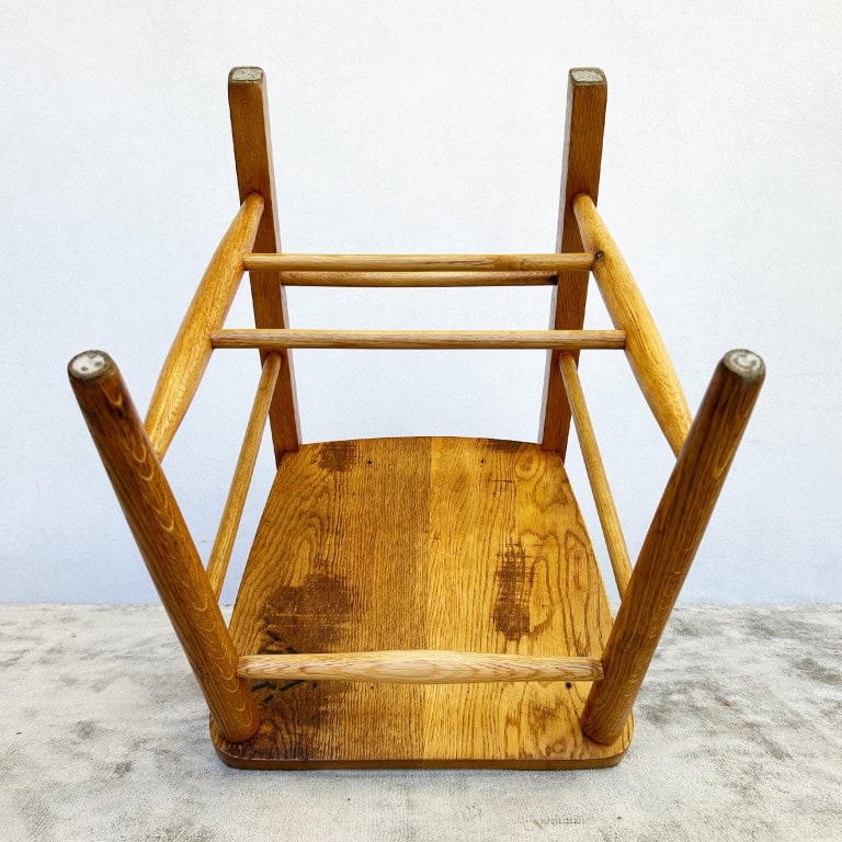 Set of 4 Vintage Oak Chapel School Chairs