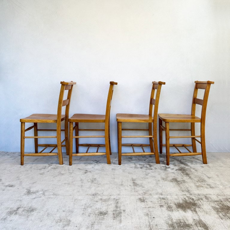 Set of 4 Vintage Oak Chapel School Chairs