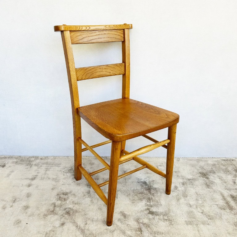 Set of 4 Vintage Oak Chapel School Chairs