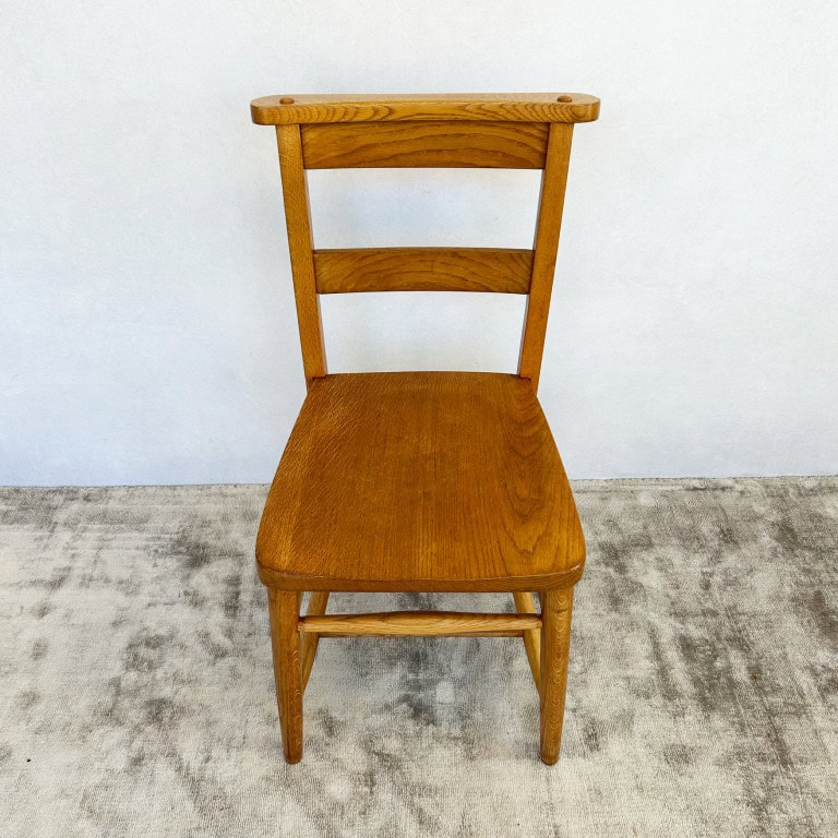 Set of 4 Vintage Oak Chapel School Chairs