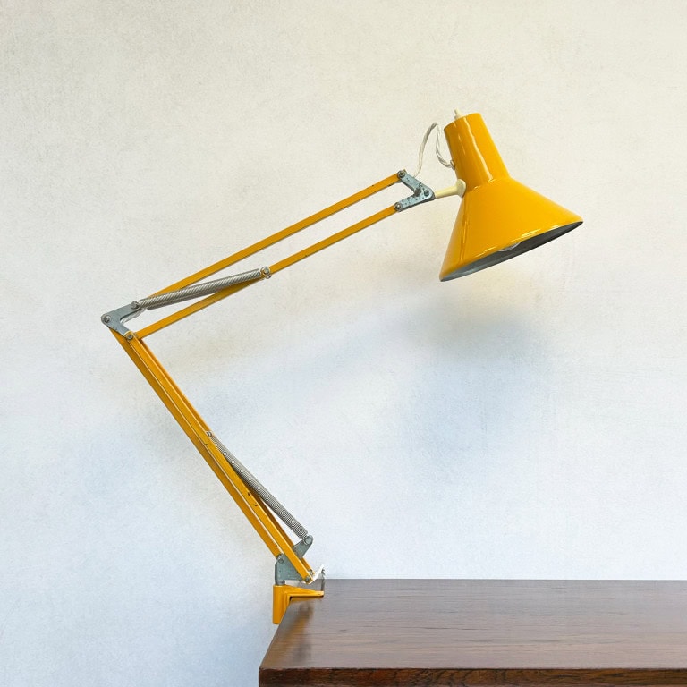 Vintage Yellow Architect Lamp by HCF Denmark